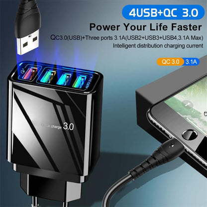 Illuminated 4-Port USB Fast Charger – 3A High-Speed Mobile Phone Charging Adapter