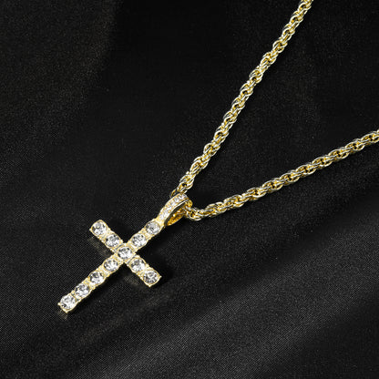 Diamond-encrusted Cross Pendant With A 4mm Twisted-link Necklace