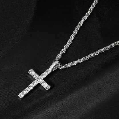 Diamond-encrusted Cross Pendant With A 4mm Twisted-link Necklace