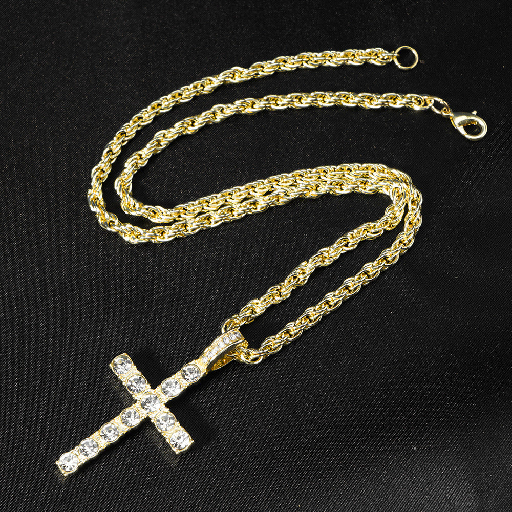Diamond-encrusted Cross Pendant With A 4mm Twisted-link Necklace