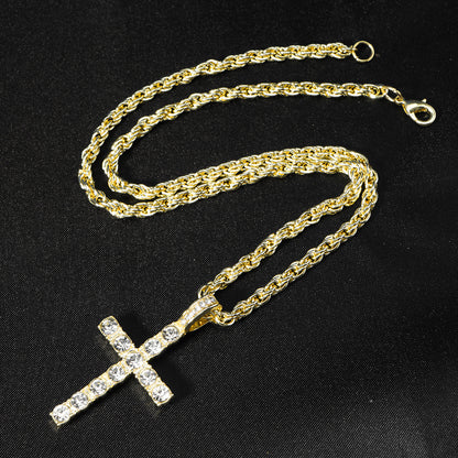 Diamond-encrusted Cross Pendant With A 4mm Twisted-link Necklace