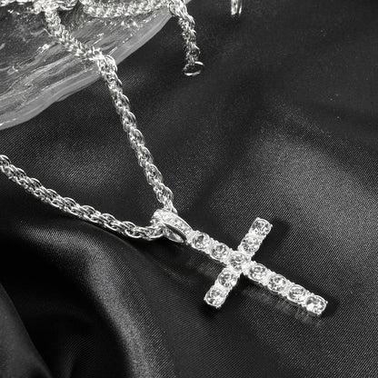Diamond-encrusted Cross Pendant With A 4mm Twisted-link Necklace