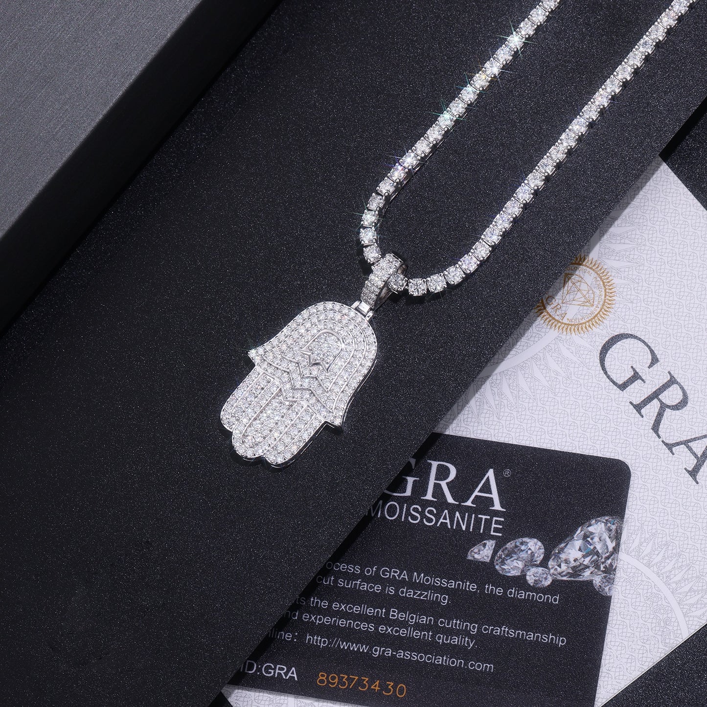 Luxury Crystal Hamsa Hand Necklace | Silver Evil Eye Protection Pendant for Women & Men