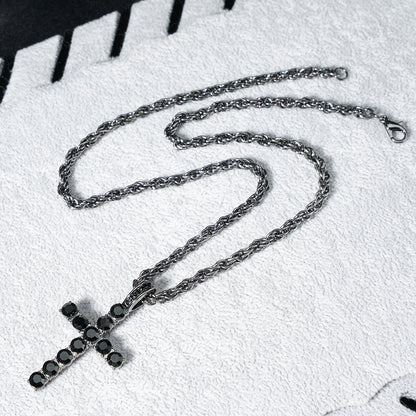 Diamond-encrusted Cross Pendant With A 4mm Twisted-link Necklace