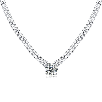 Cuban Necklace - Set With Top-quality Moissanite S925 Silver And Platinum-plated Pendant, A Fashionable And Trendy Accessory That Can Be Tested With A Diamond Pen