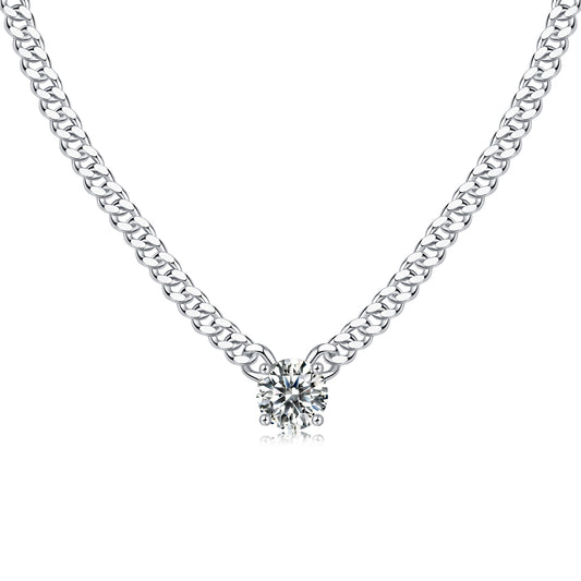Cuban Necklace - Set With Top-quality Moissanite S925 Silver And Platinum-plated Pendant, A Fashionable And Trendy Accessory That Can Be Tested With A Diamond Pen