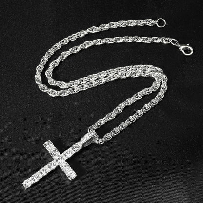 Diamond-encrusted Cross Pendant With A 4mm Twisted-link Necklace