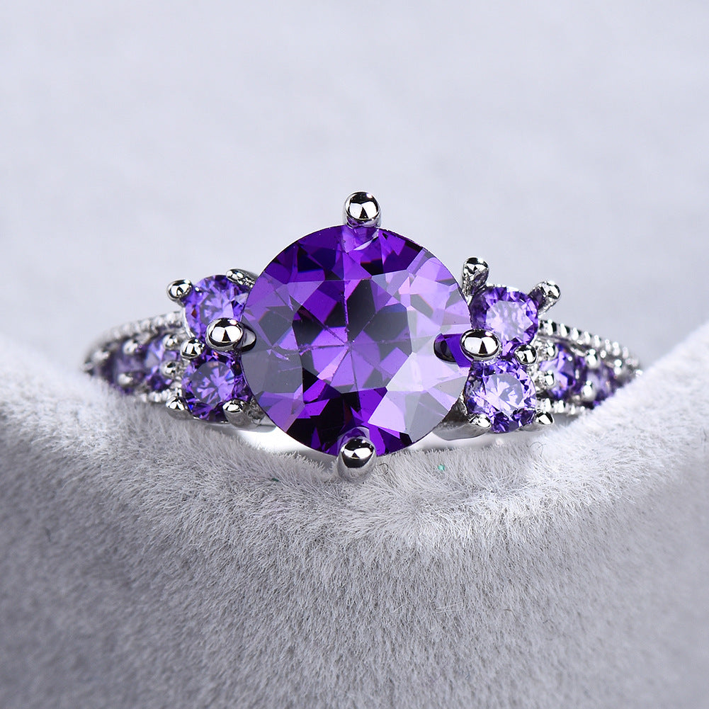 Ring Retro Female Japanese And Korean Purple Zircon Ring Diamond Ring